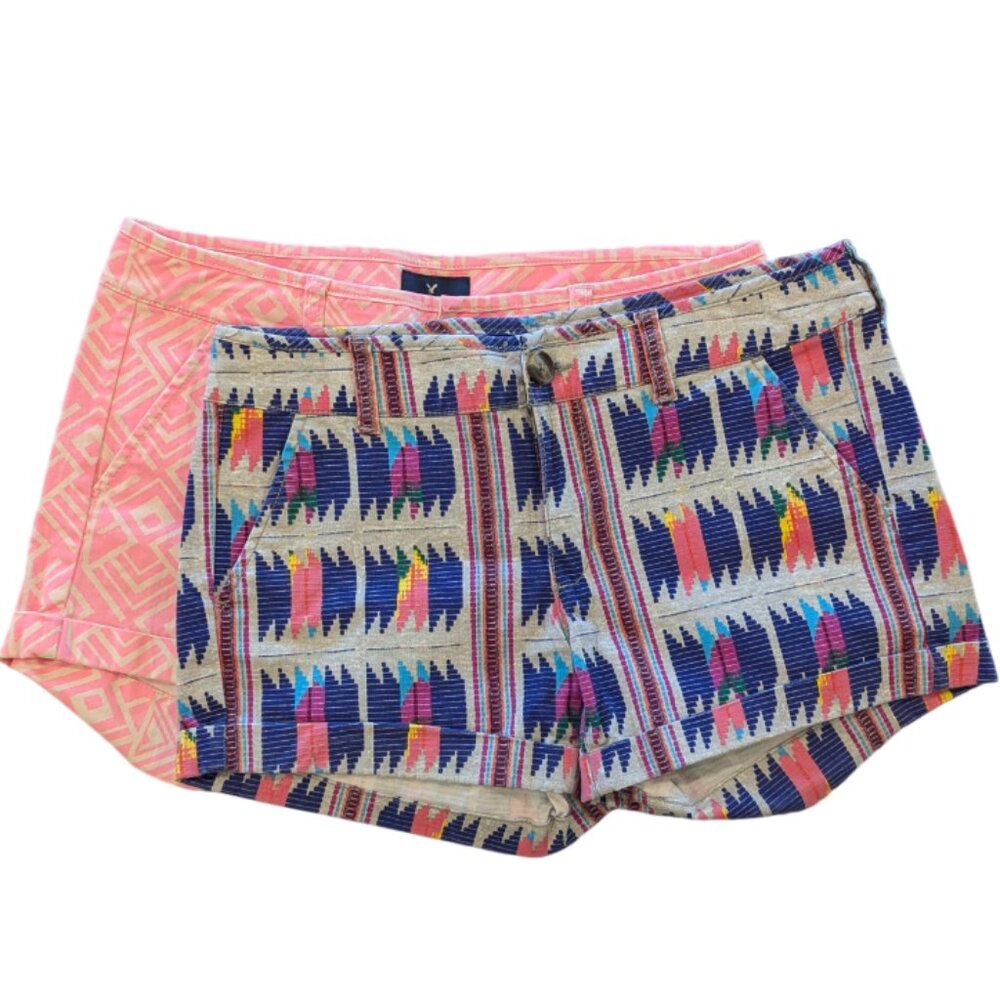 AEO 2 Pairs Midi 3.5" Inseam Stretch Shorts 6 Southwestern and Geometric